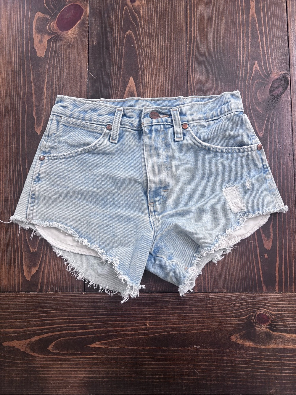 Wrangler Light Blue Distressed Cutoff Denim Shorts